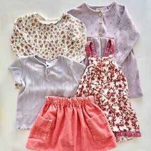 ZARA Girls Outfit Bundle | Floral Tops, Dress & Corduroy Skirt | 12–18M